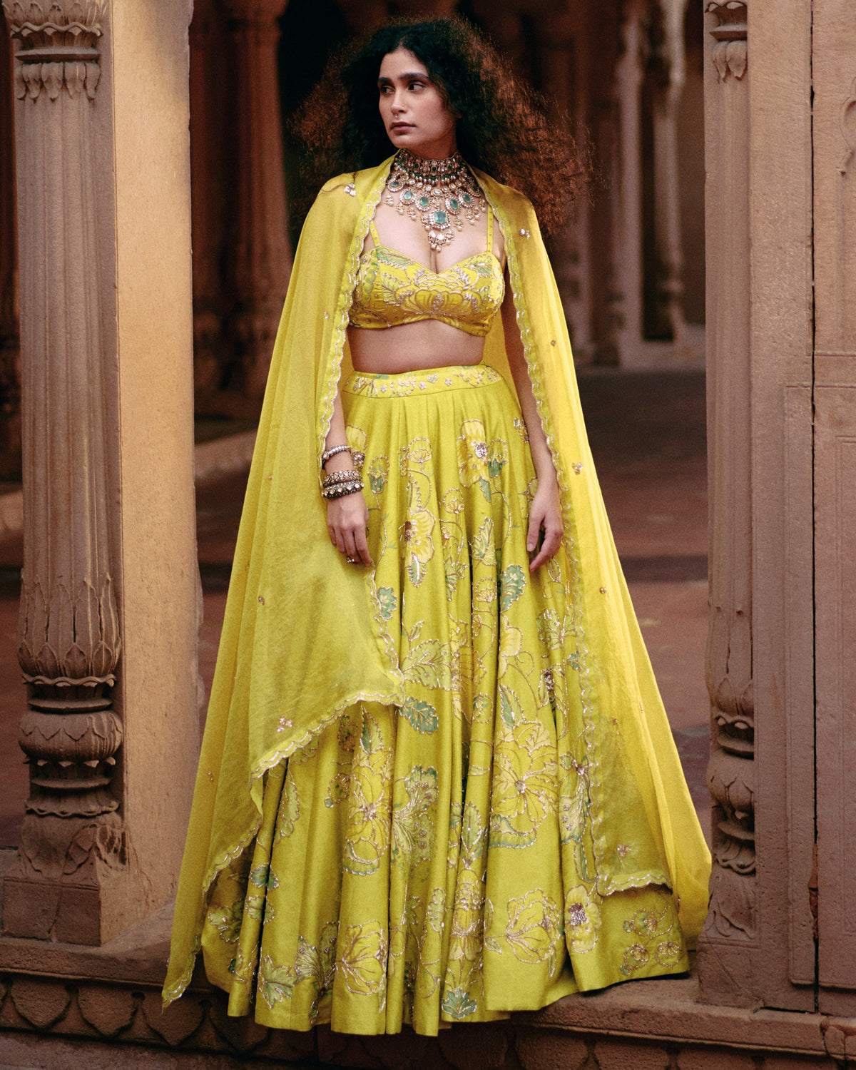 Lime Yellow Chintz Printed Lehenga Set