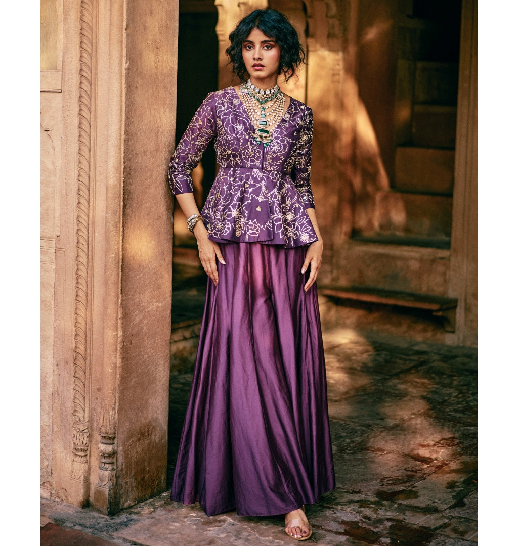 Plum Chiniya Silk Pant Set