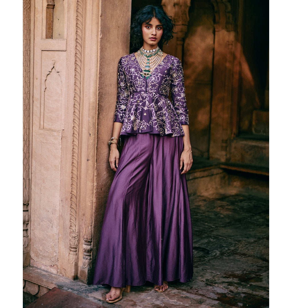 Plum Chiniya Silk Pant Set