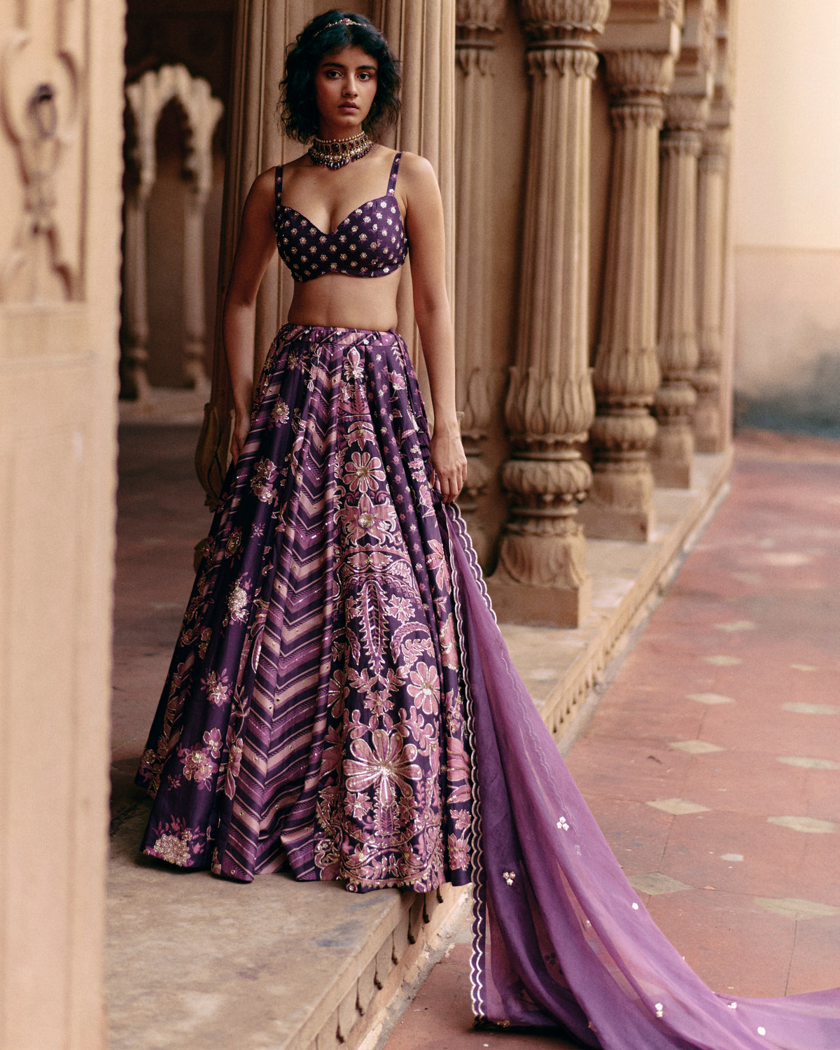 Multi Print Floral Lehenga Set