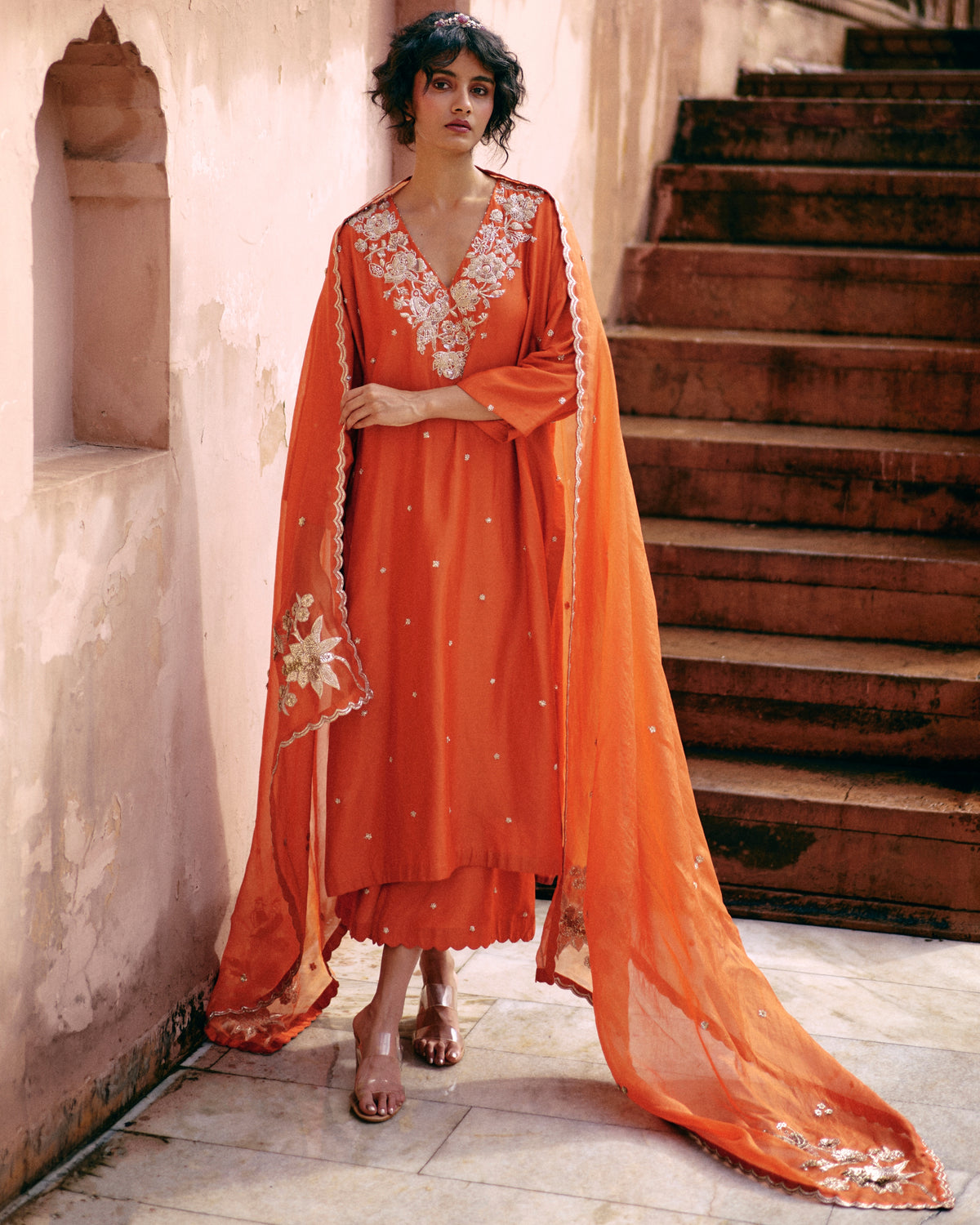 Burnt Orange Kaftan Kurta Set