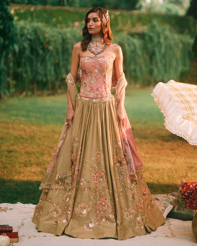 Keepsake Olive Pink Lehenga Set