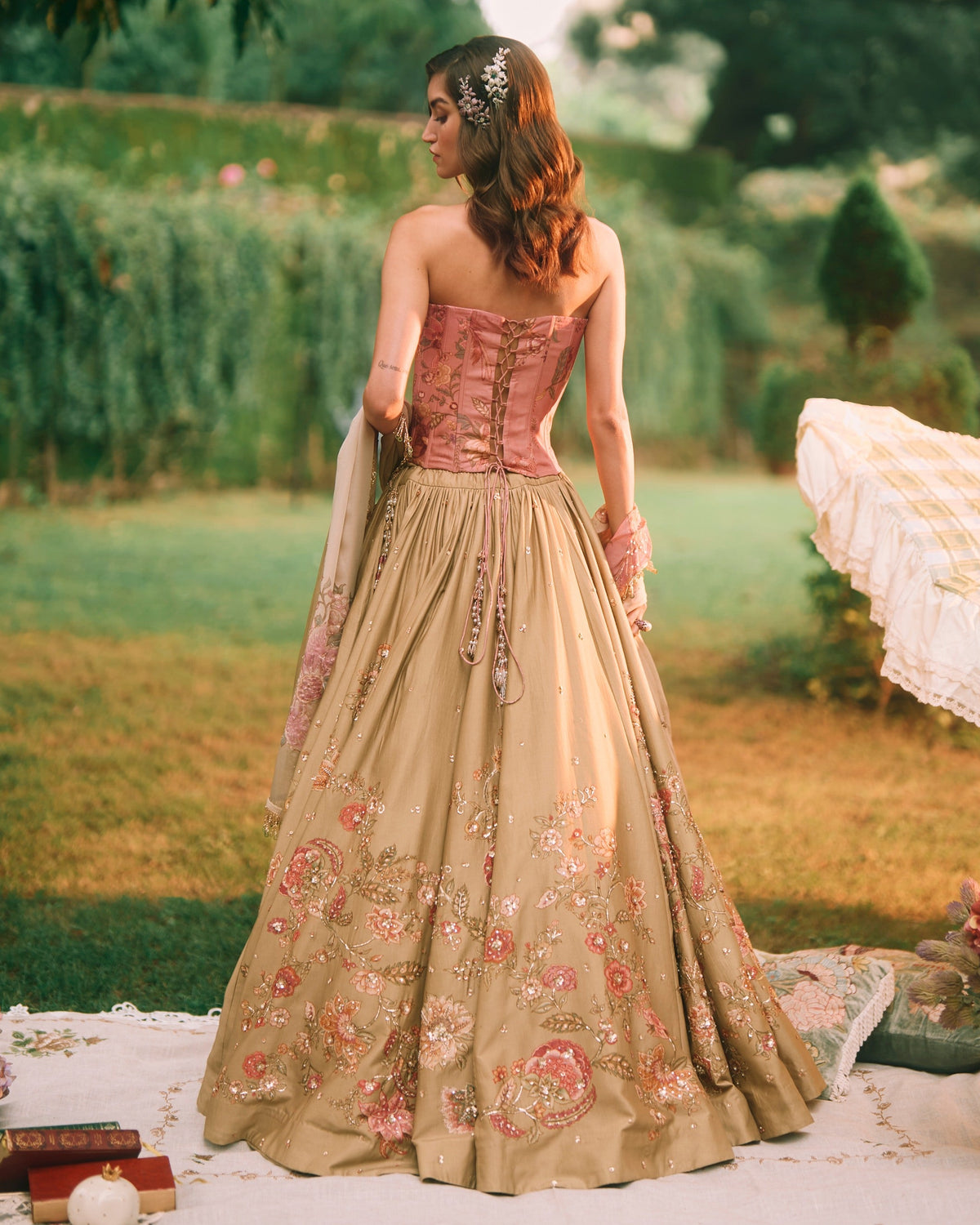 Keepsake Olive Pink Lehenga Set