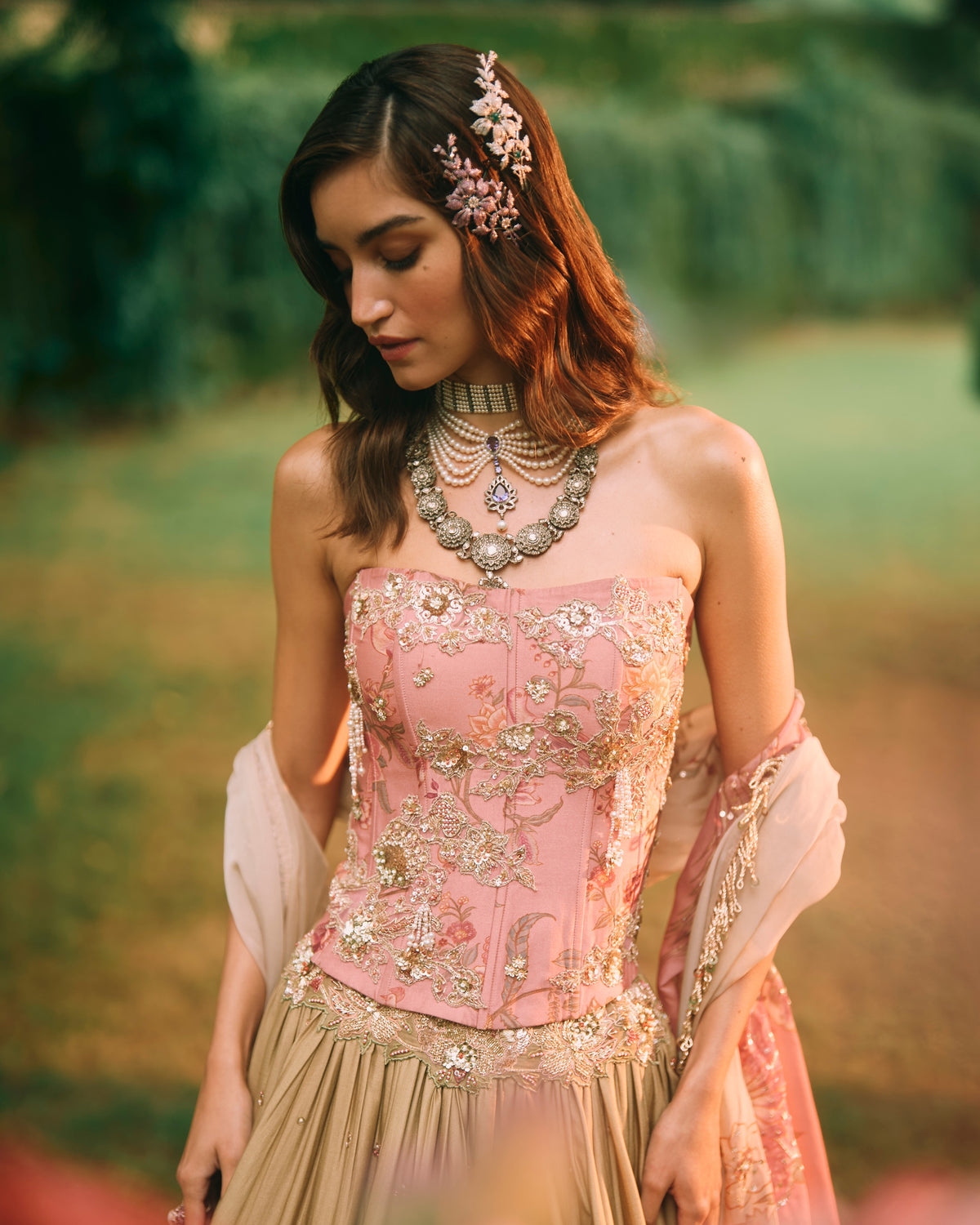 Keepsake Olive Pink Lehenga Set