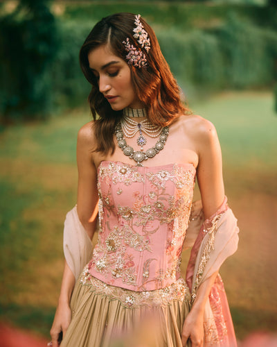 Keepsake Olive Pink Lehenga Set