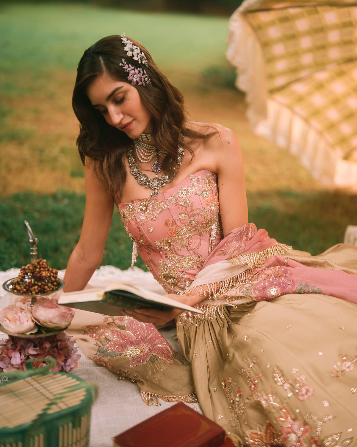 Keepsake Olive Pink Lehenga Set