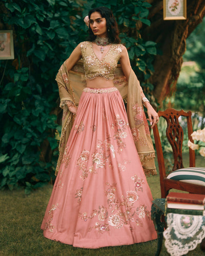 Rosewood Salmon Pink Lehenga Set