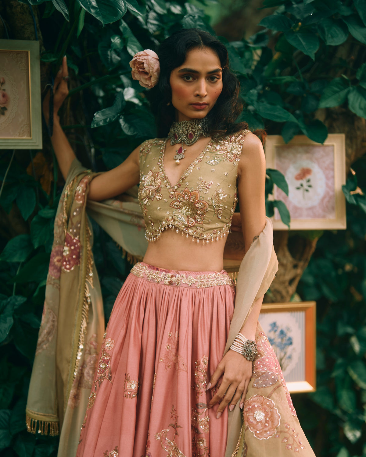 Rosewood Salmon Pink Lehenga Set