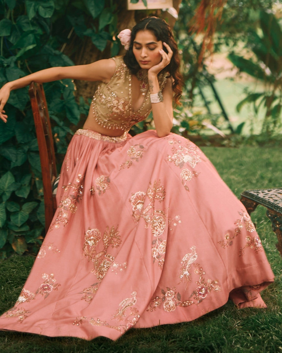 Rosewood Salmon Pink Lehenga Set