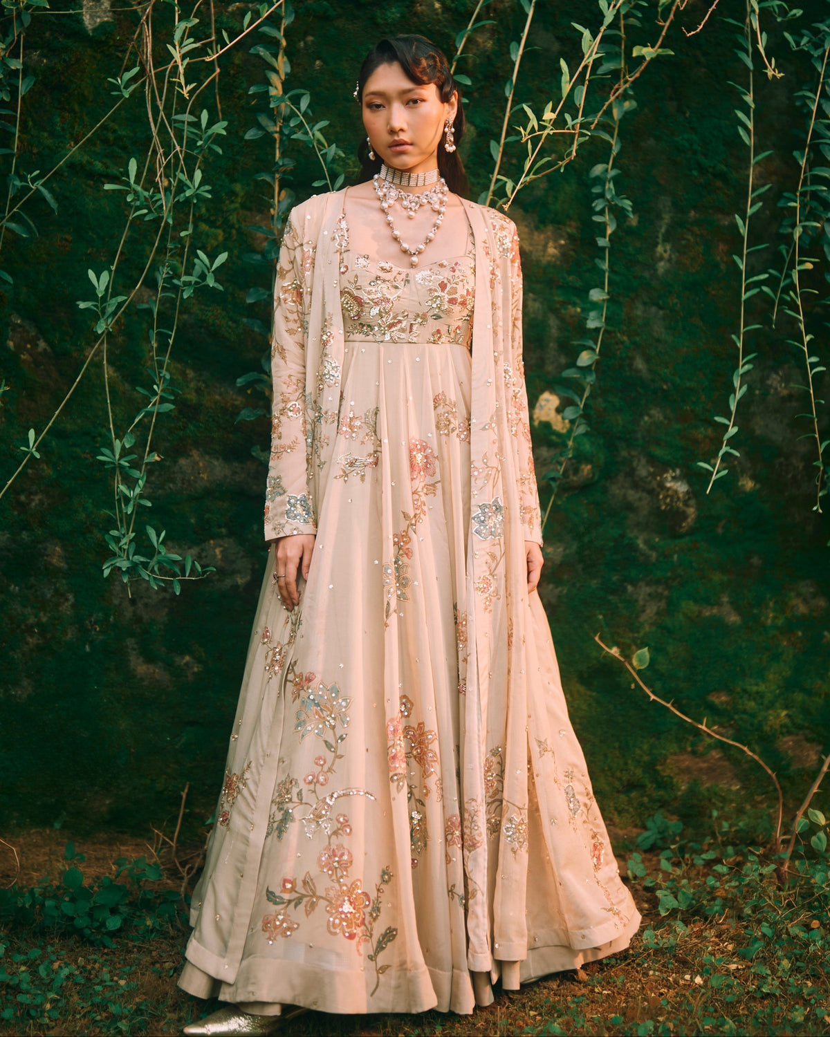 Rue Ivory Maxi Jacket & Anarkali Set