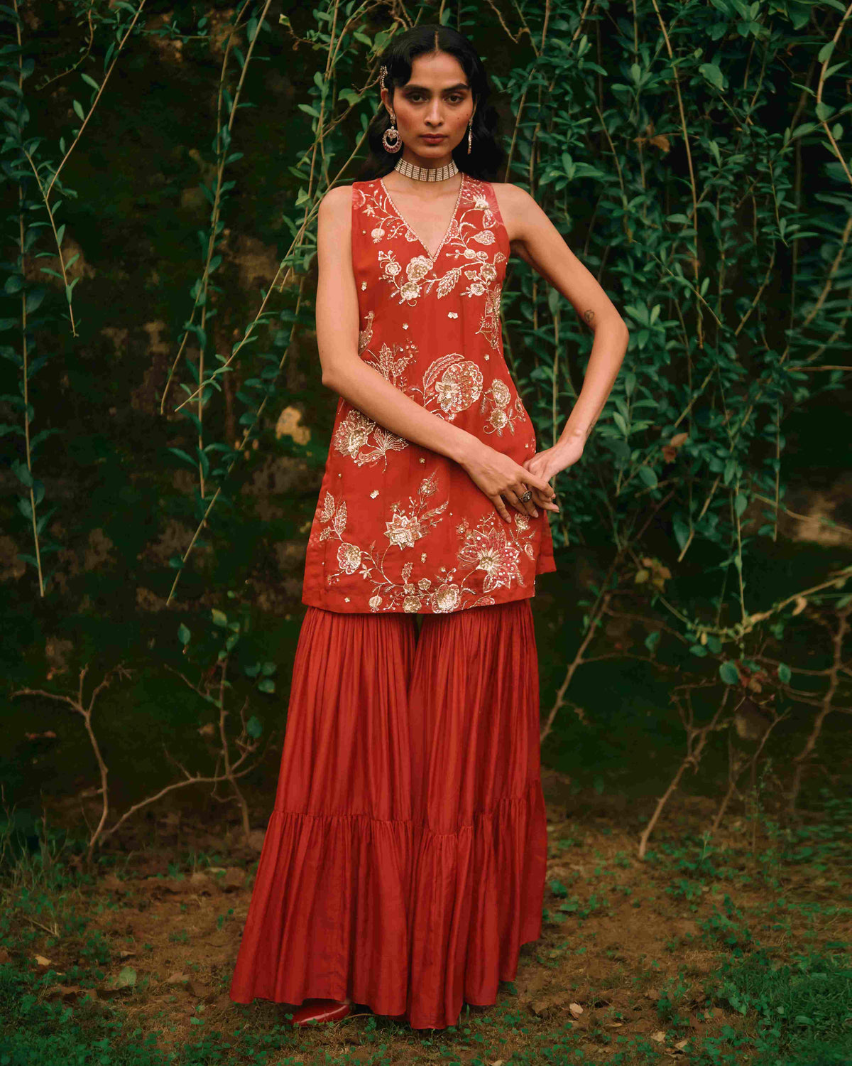 Elsie Crimson Red Sharara Set