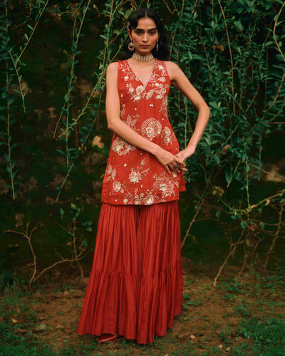 Elsie Crimson Red Sharara Set