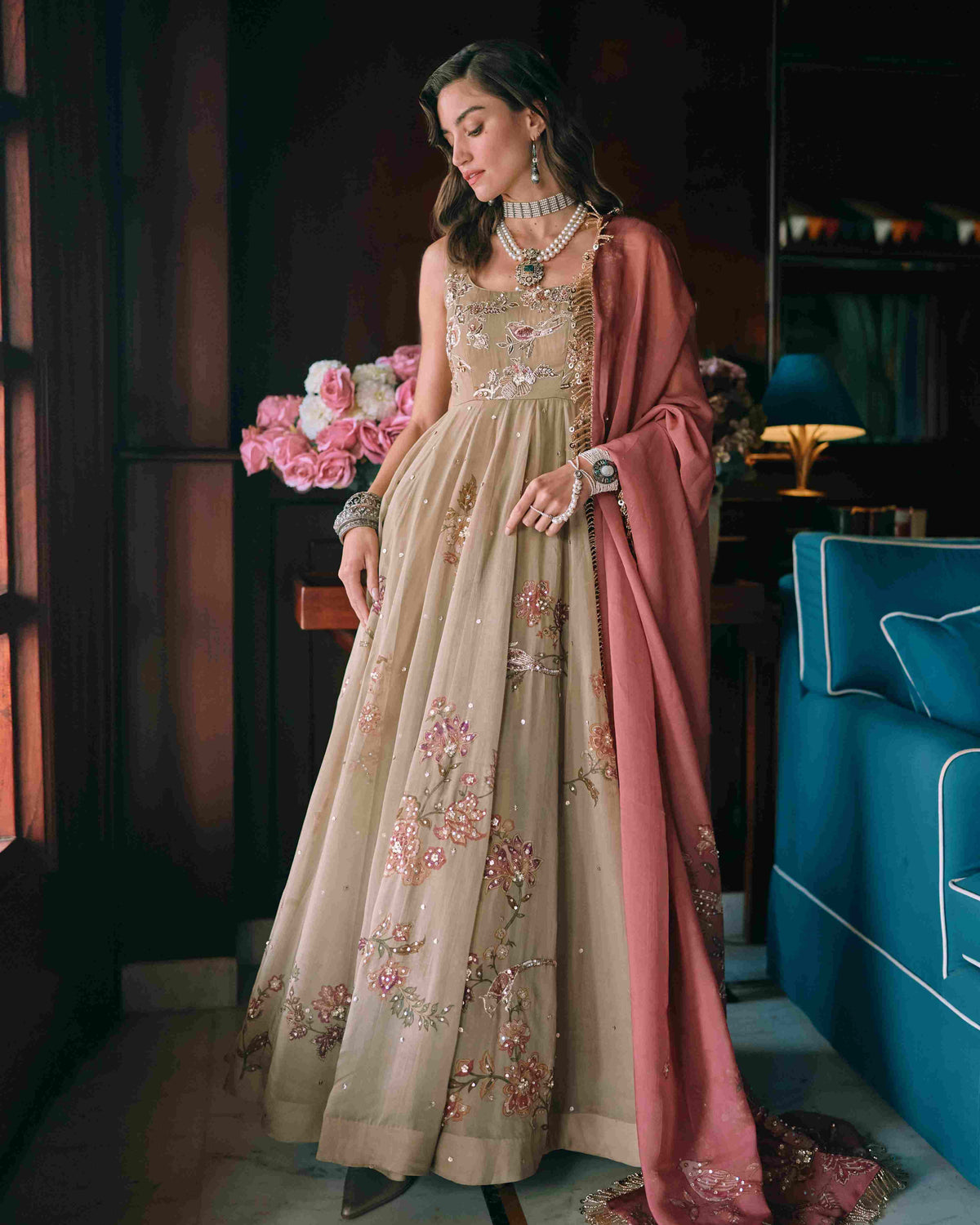 Zelda Olive Green Anarkali