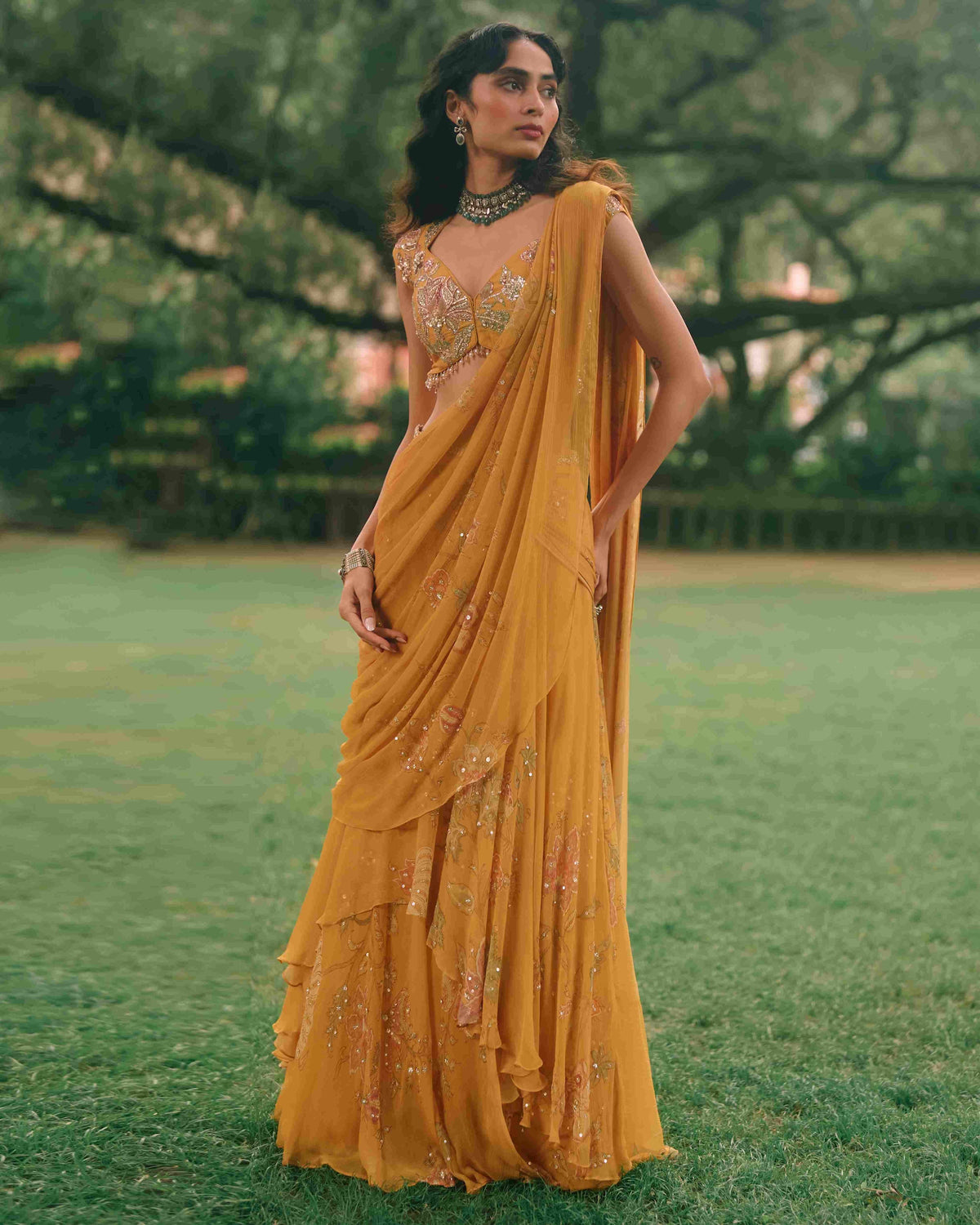Etta Mustard Yellow Sari Set