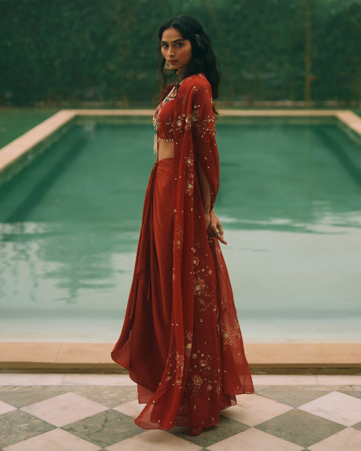 Marianne Sangria Red Cape Set