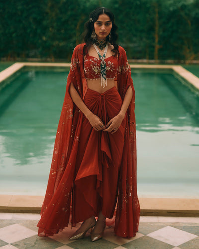Marianne Sangria Red Cape Set