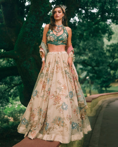 Bea Ivory Green Lehenga Set