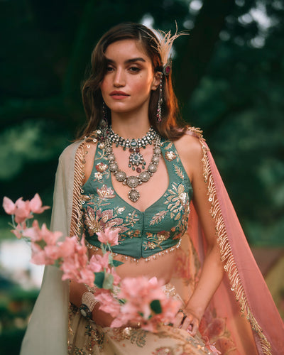 Bea Ivory Green Lehenga Set