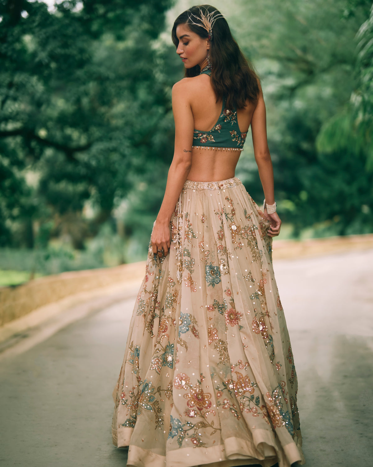 Bea Ivory Green Lehenga Set