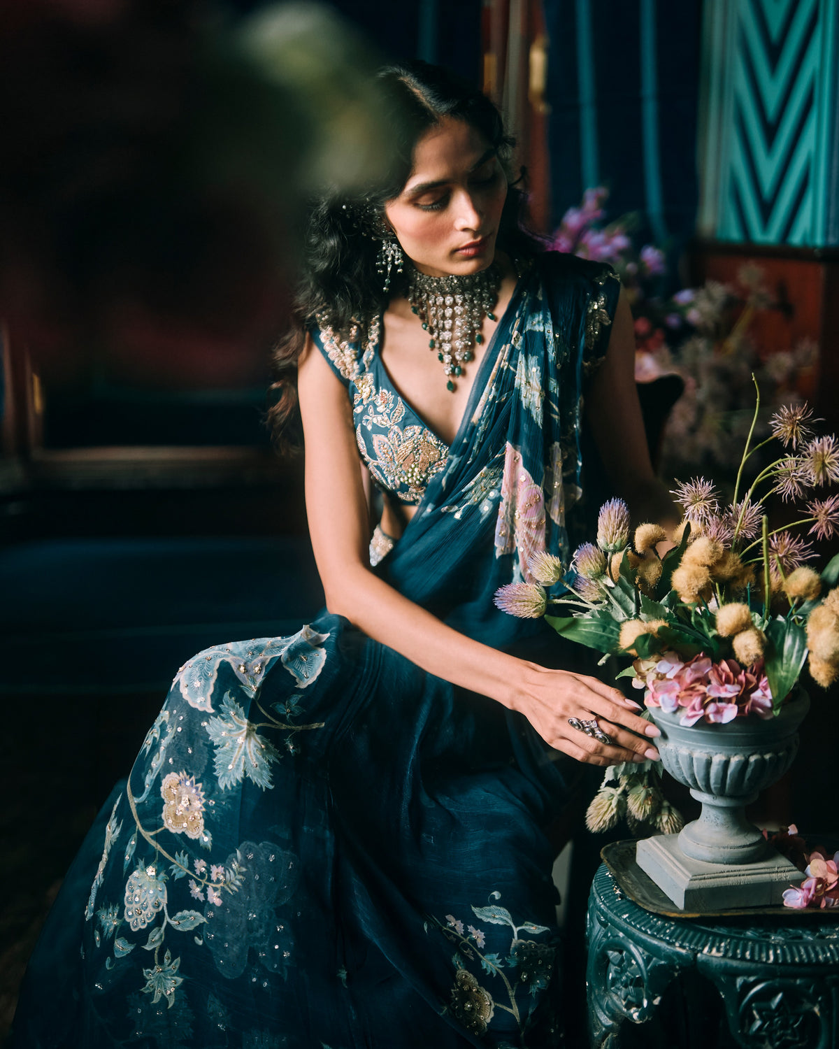 Soul Berry Blue Sari Set