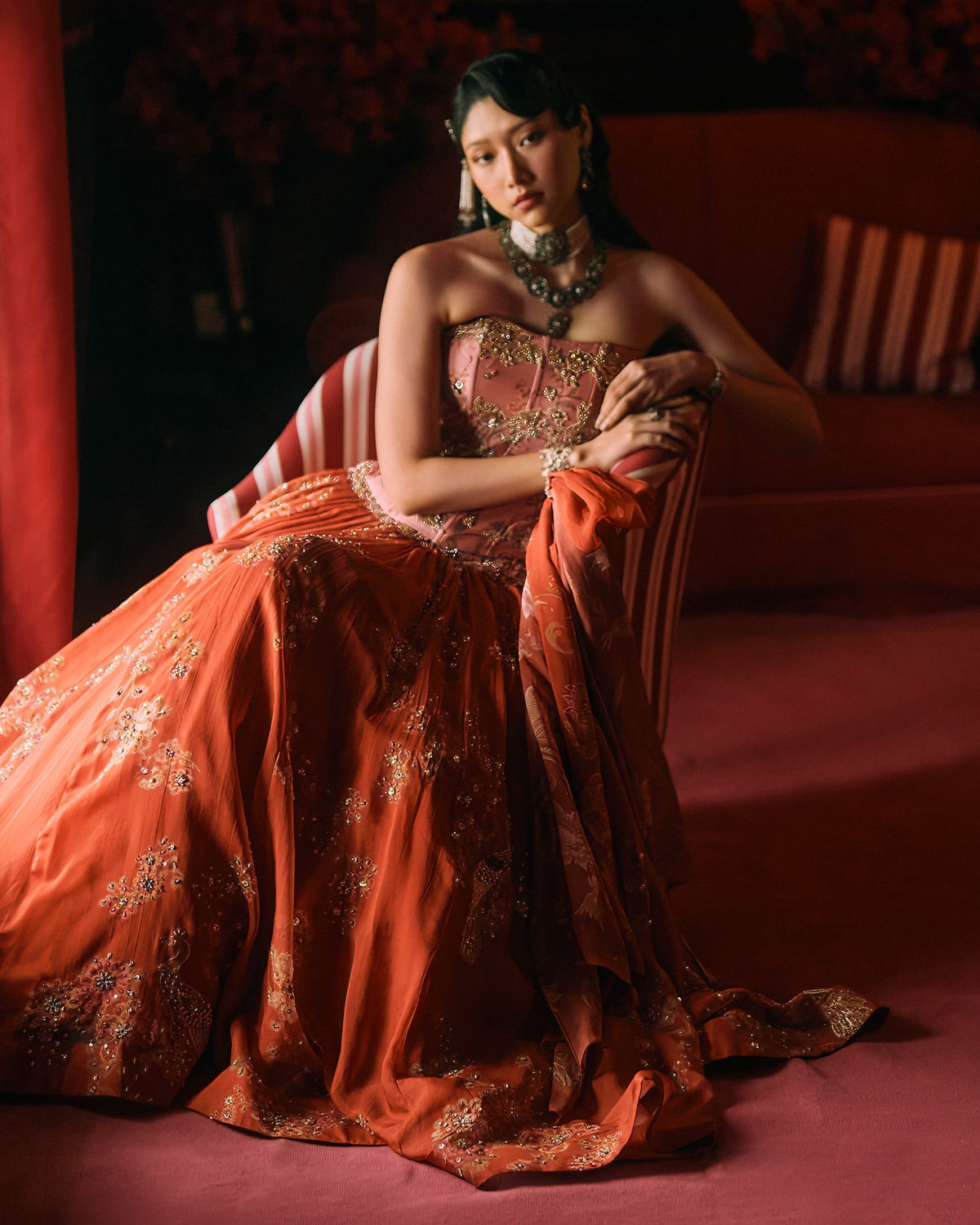 Delilah Rust Orange Lehenga Set