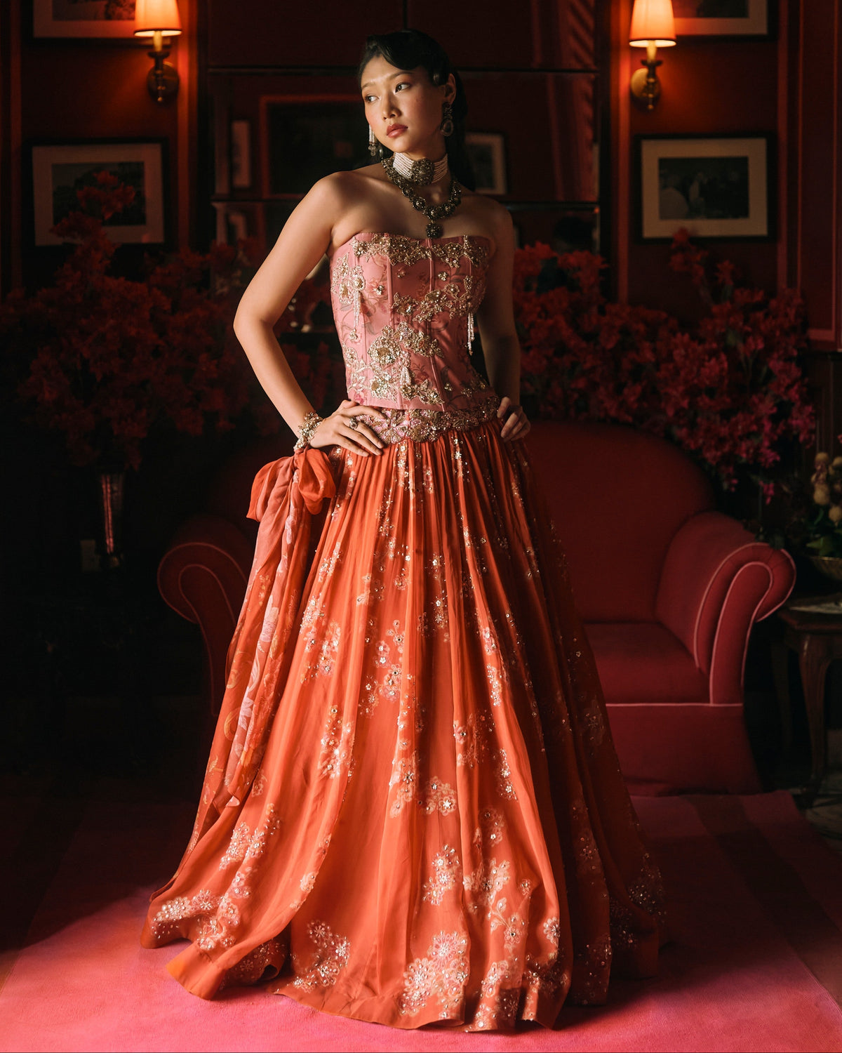Delilah Rust Orange Lehenga Set