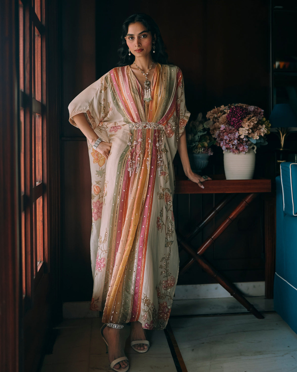 Elin Ivory Floral Kaftan