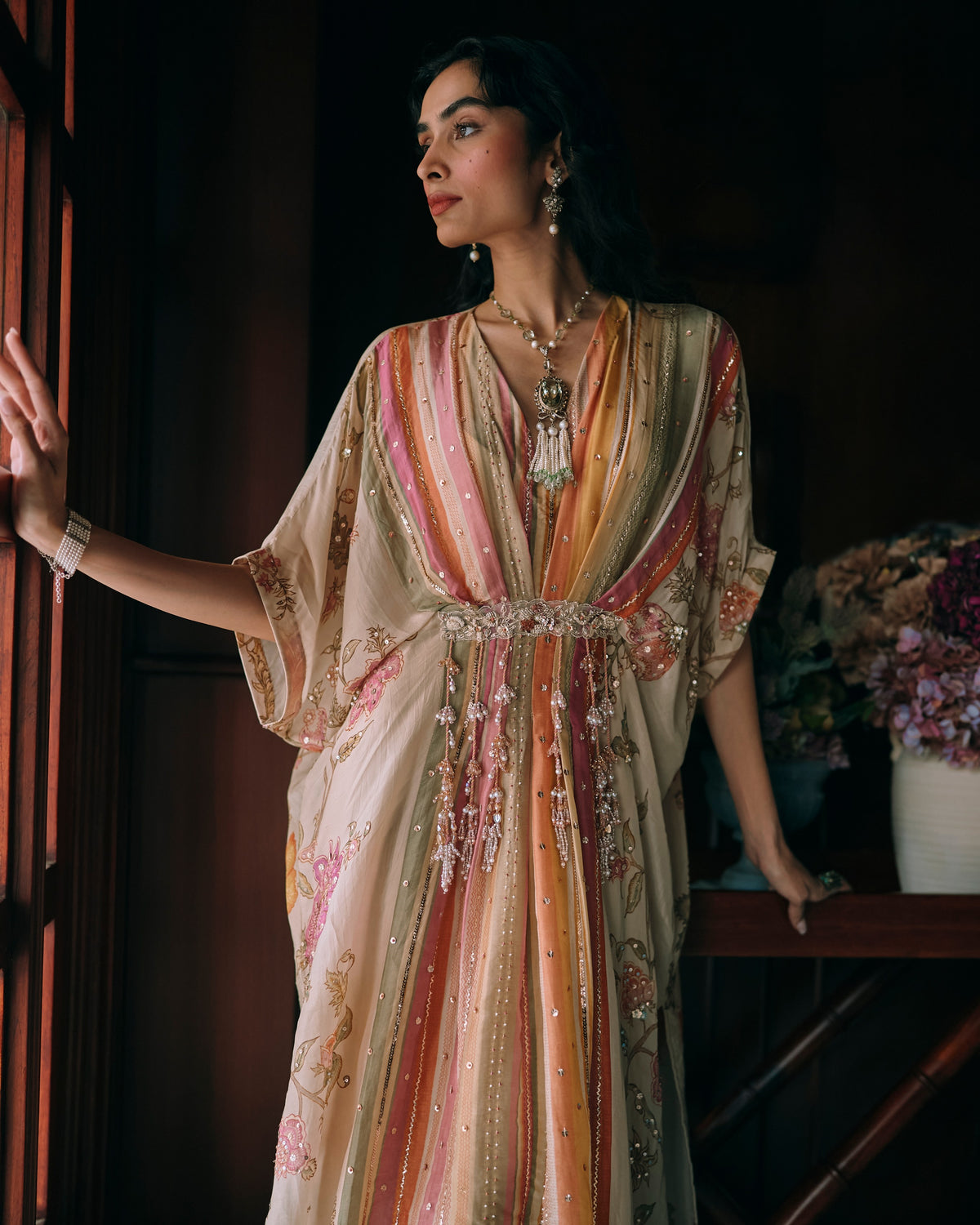 Elin Ivory Floral Kaftan