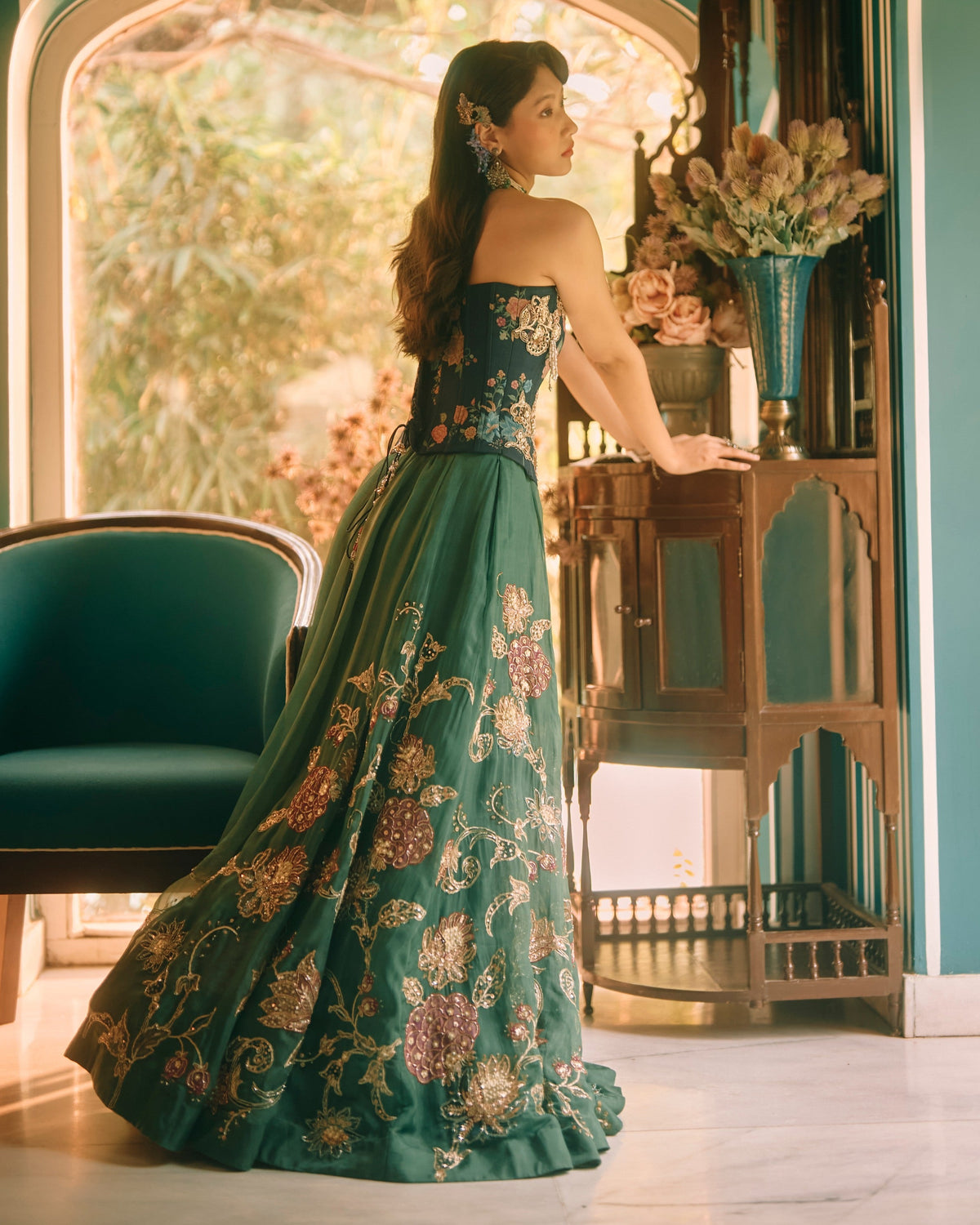 Twilight Green Blue Lehenga Set