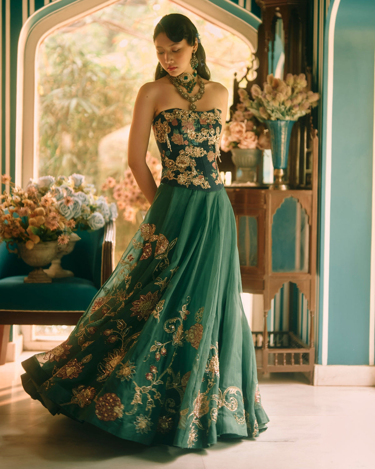 Twilight Green Blue Lehenga Set