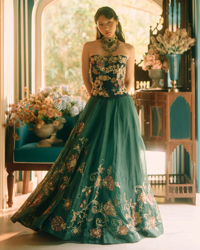 Twilight Green Blue Lehenga Set