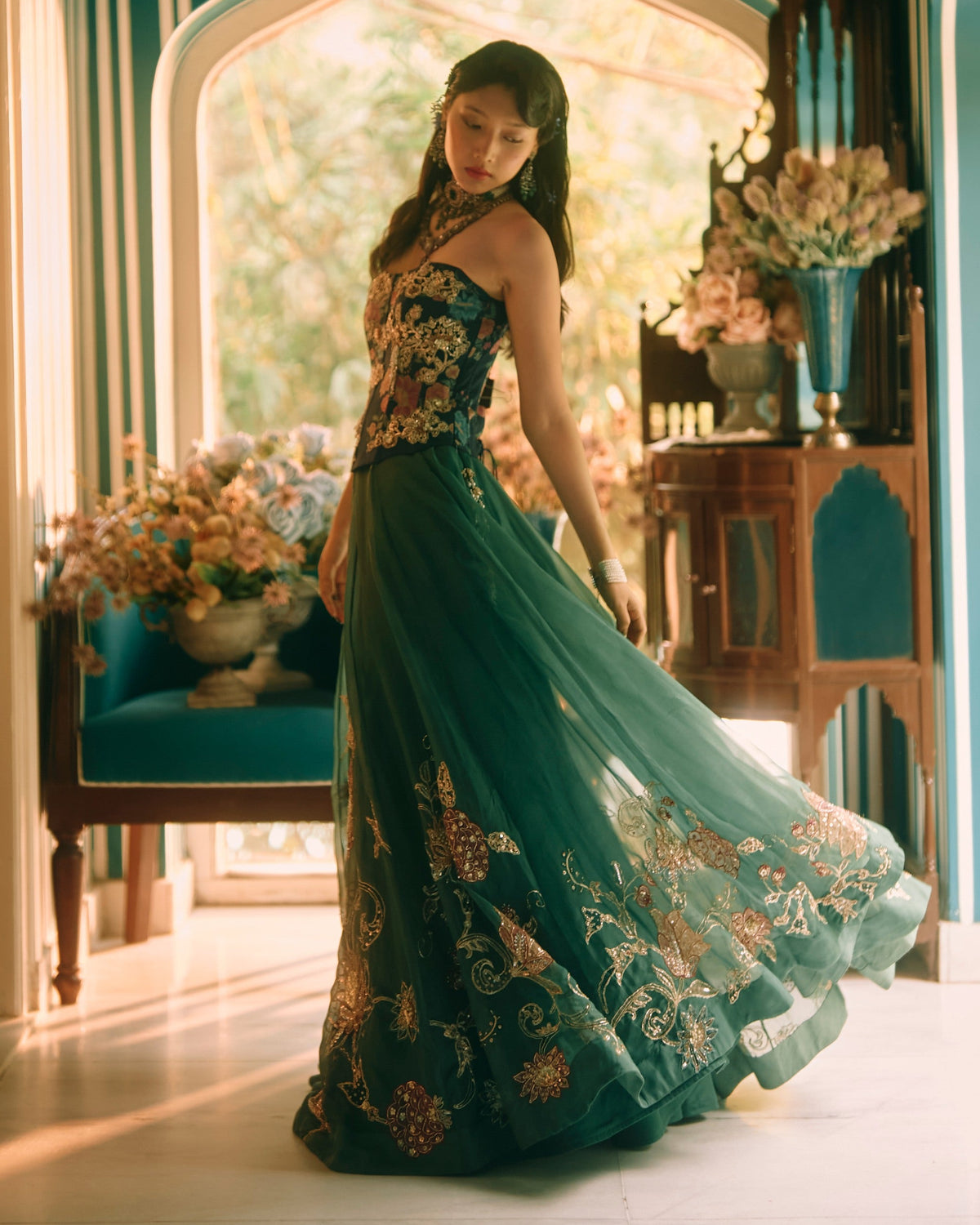 Twilight Green Blue Lehenga Set