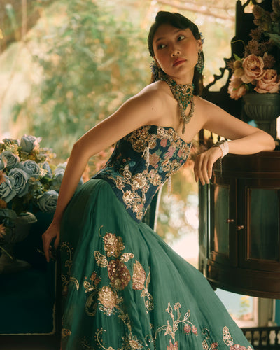 Twilight Green Blue Lehenga Set
