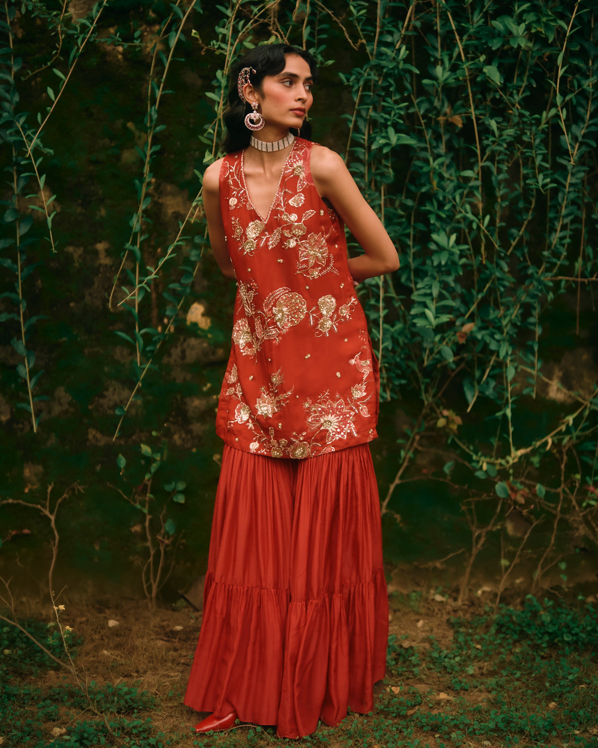 Elsie Crimson Red Sharara Set