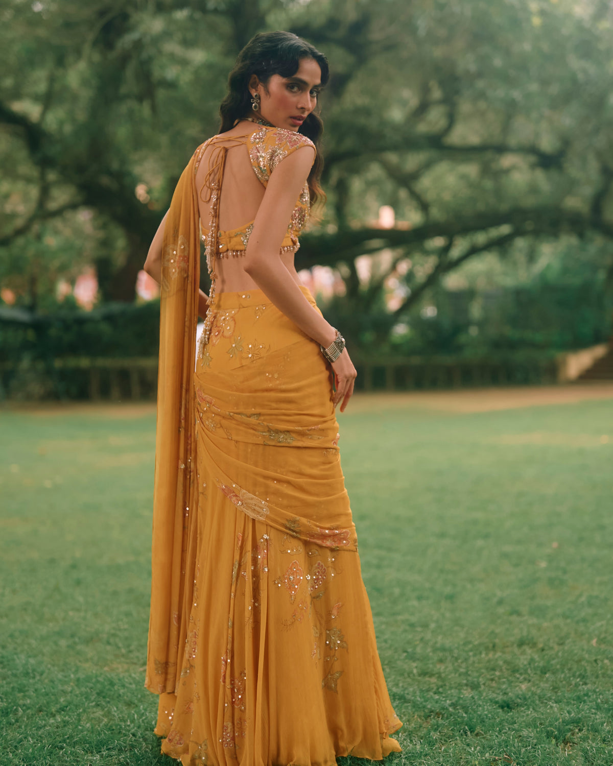 Etta Mustard Yellow Sari Set