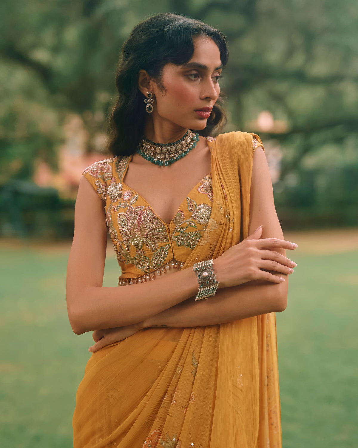 Etta Mustard Yellow Sari Set