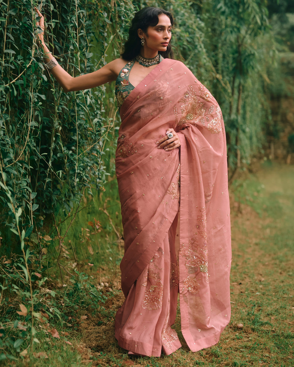 Rosy Salmon Pink Sari Set
