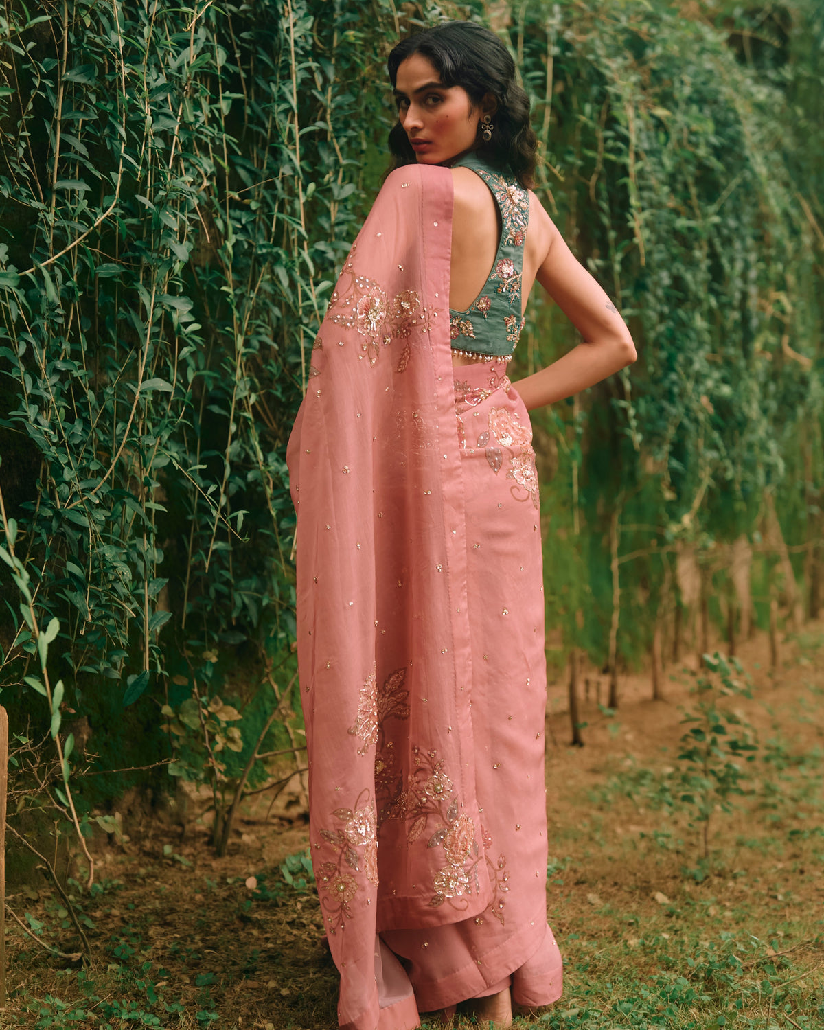 Rosy Salmon Pink Sari Set