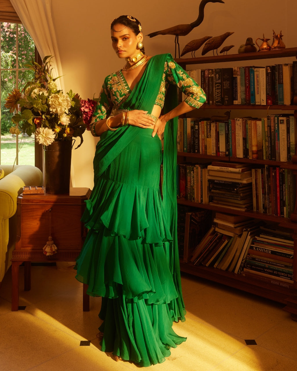 Emerald Green Sari Set with belt