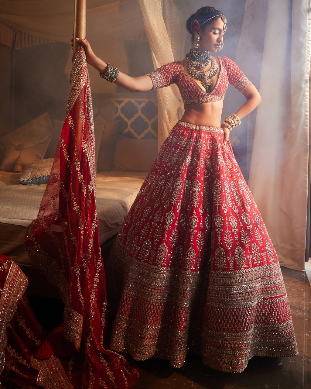 Red Loop Lehenga Set