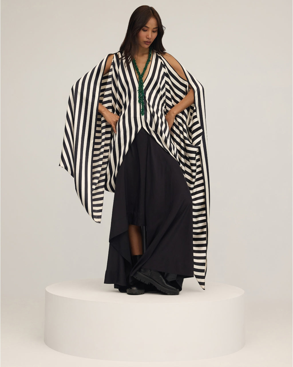 Black & White Striped Skirt Set