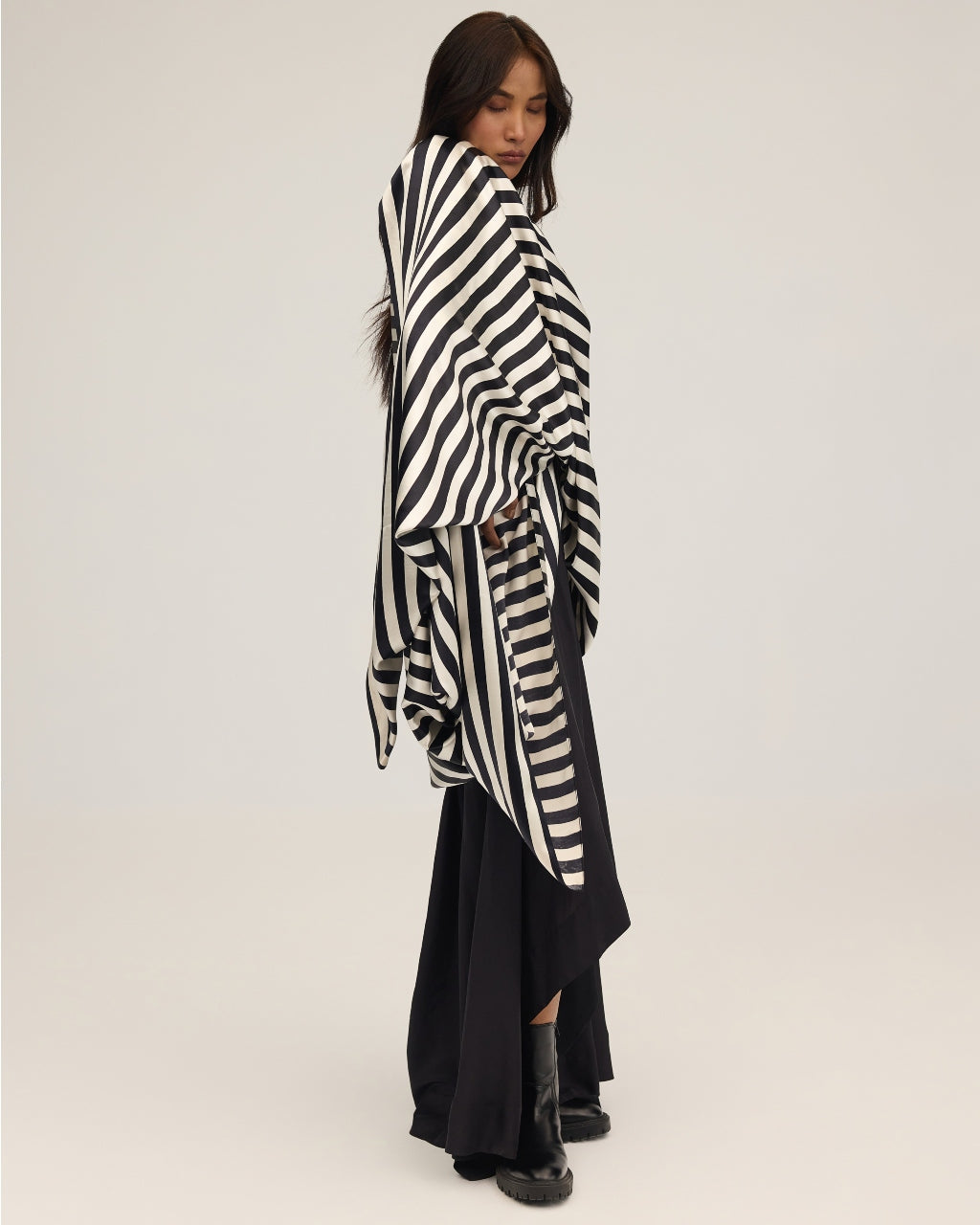 Black & White Striped Skirt Set