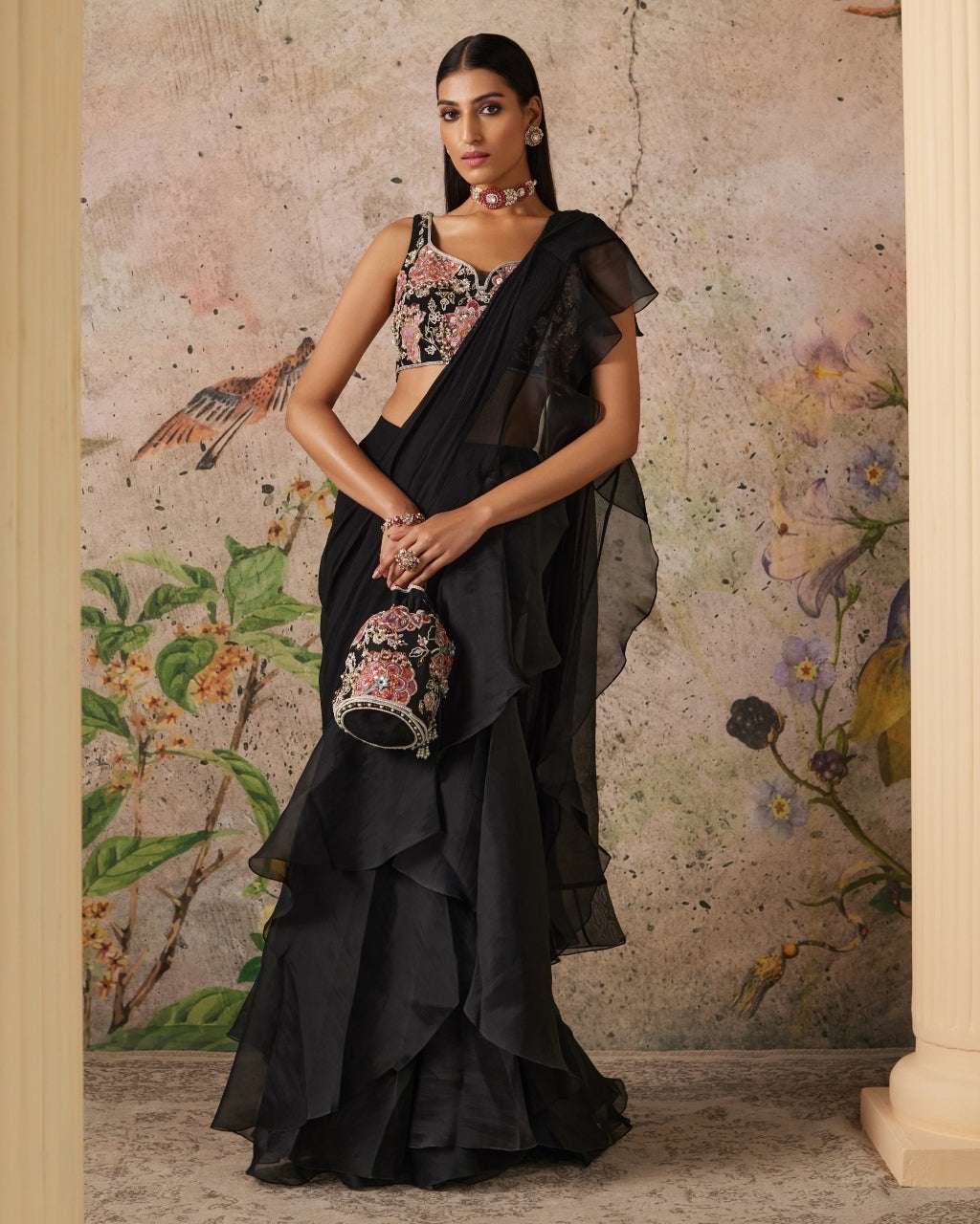 Black Solid Noir Sari Set