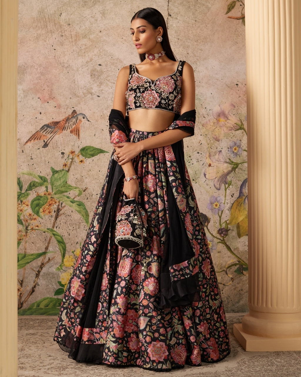 Black Print Demi Lehenga Set