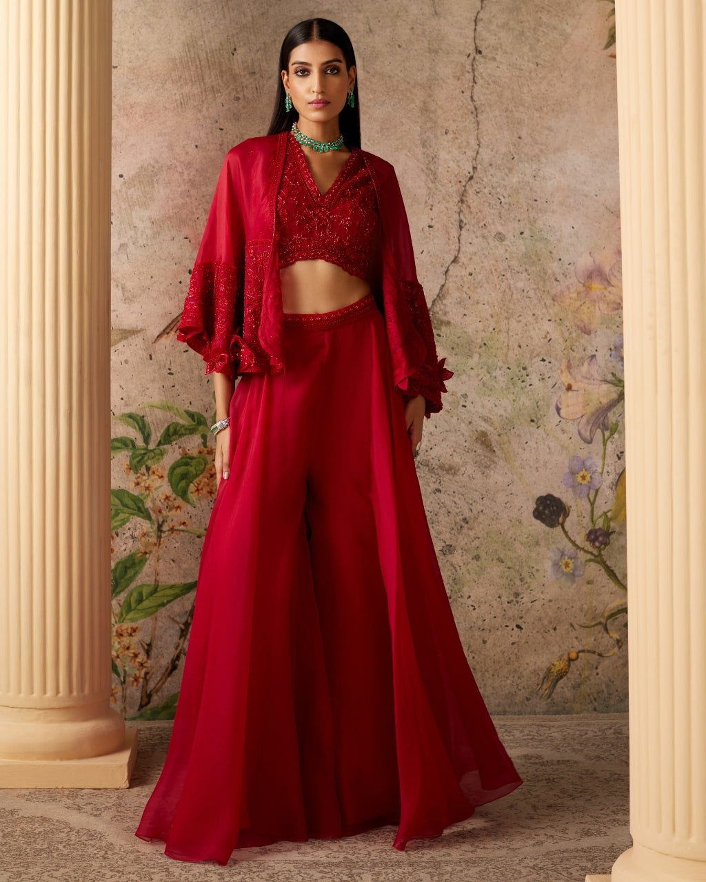 Red Sashay Sharara Set