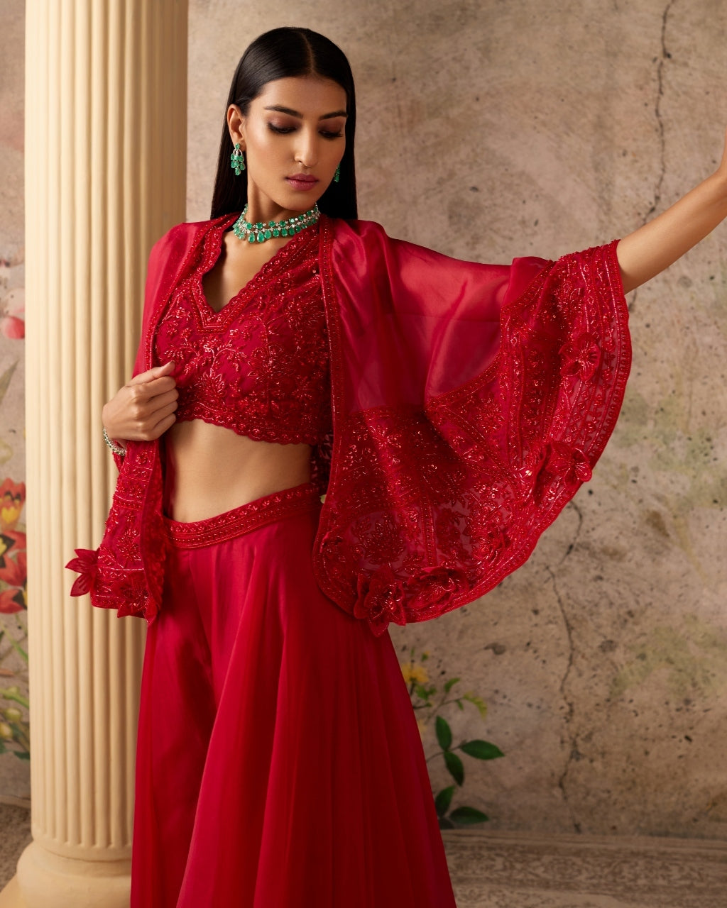 Red Sashay Sharara Set