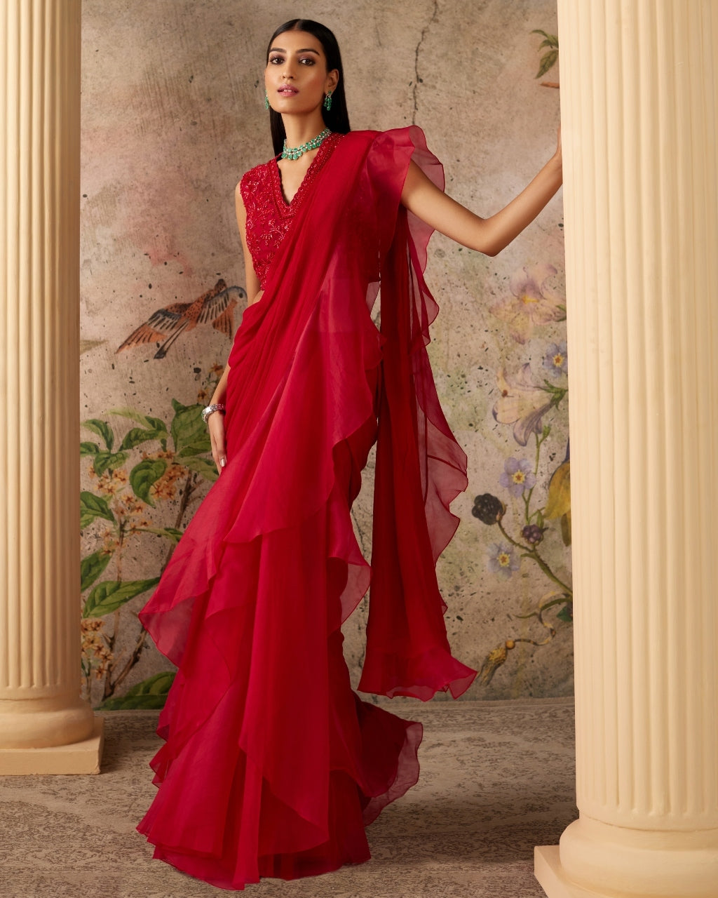 Red Spotlight Sari Set