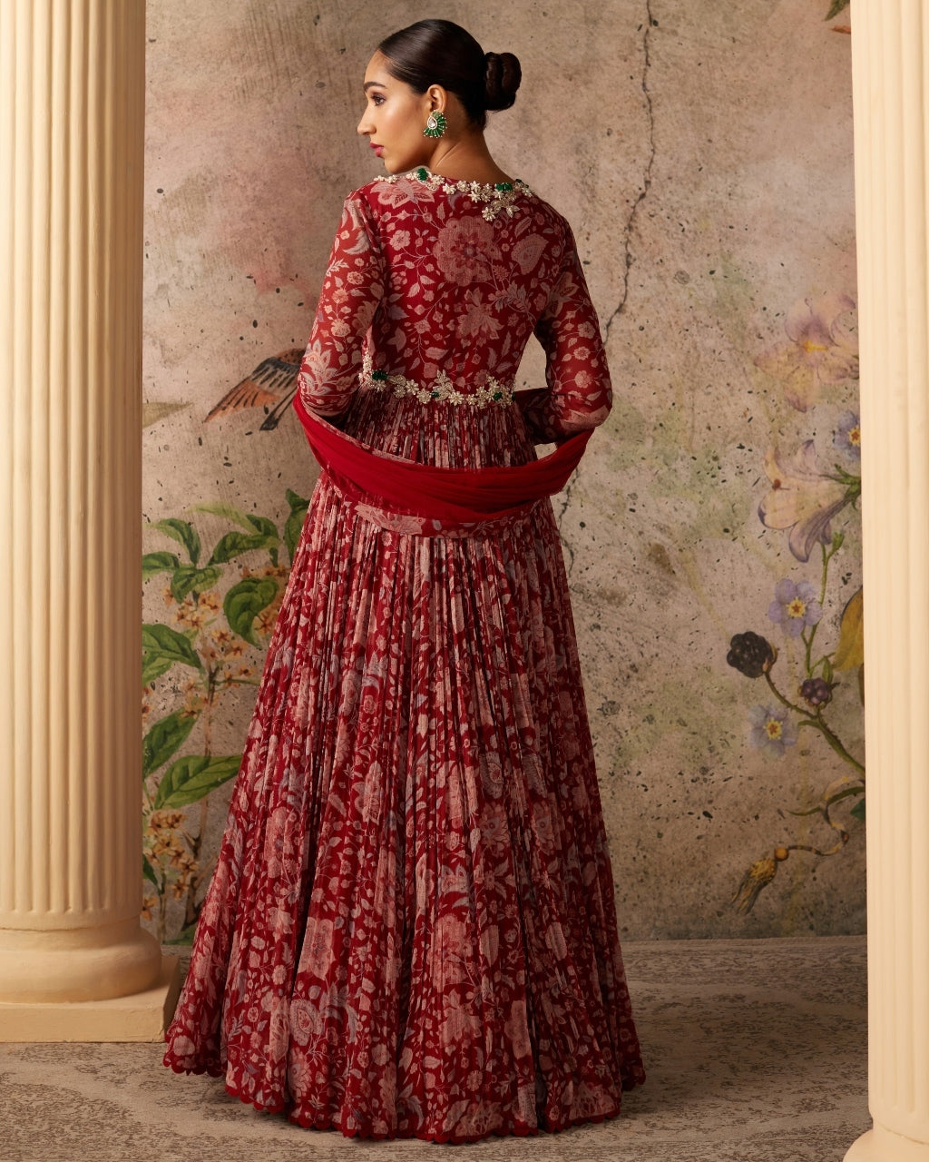 Red Ochre Print Flair Anarkali Set