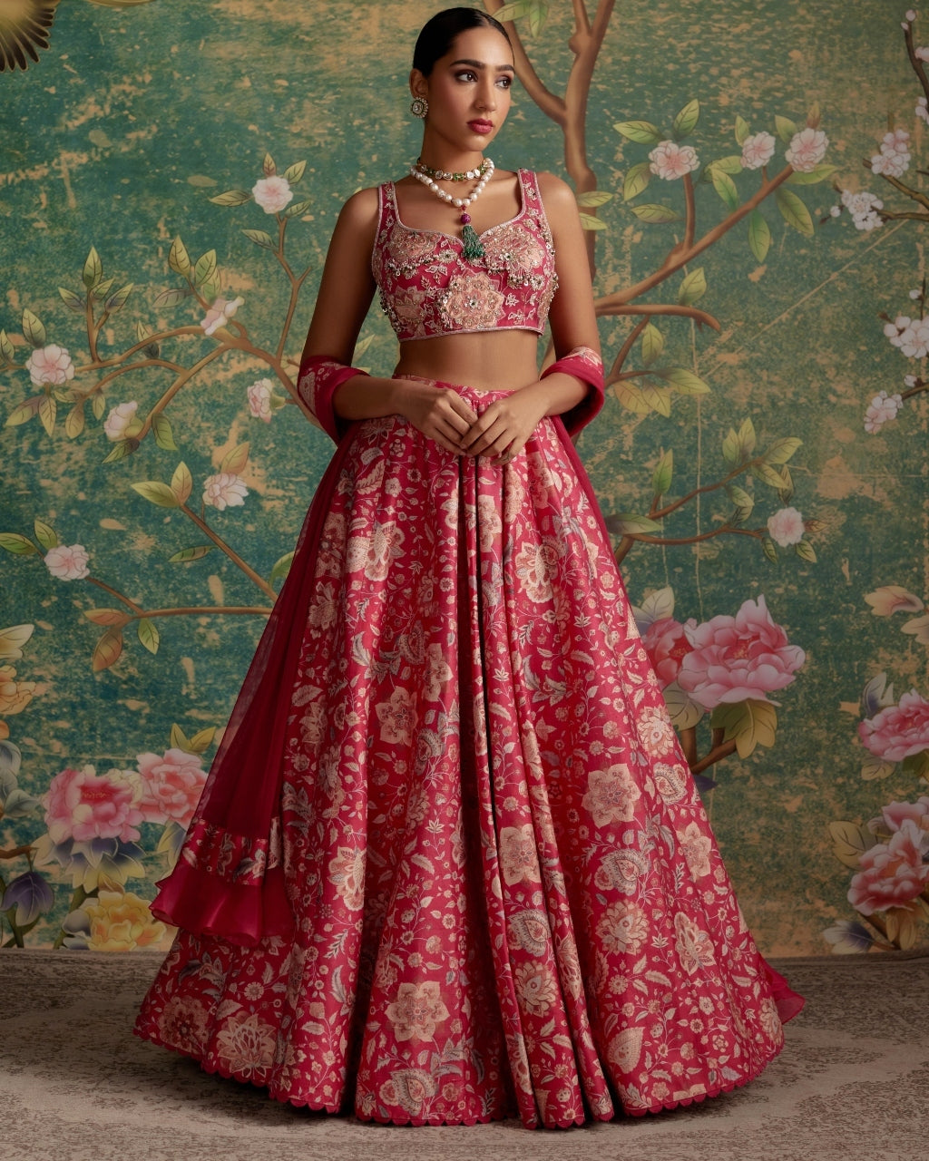 Royal Fuchsia Print Demi Lehenga Set