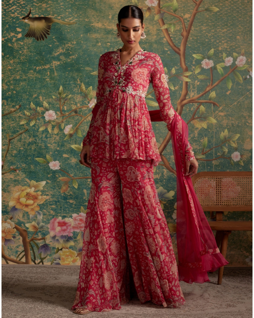 Royal Fuchsia Print Awespiring Gharara Set